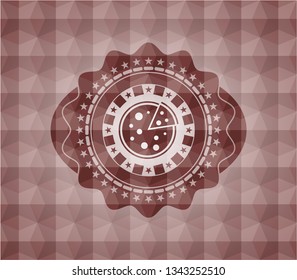 pizza icon inside red seamless geometric pattern emblem. Seamless.