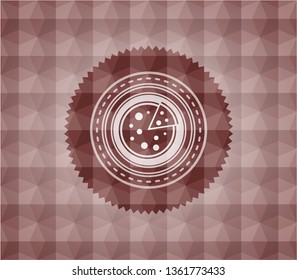 pizza icon inside red seamless badge with geometric pattern.