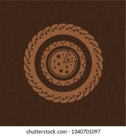 pizza icon inside retro wood emblem