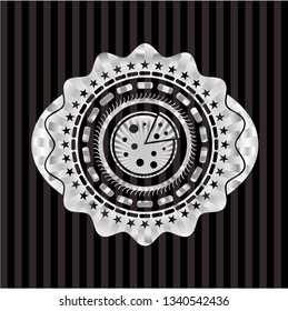 pizza icon inside silver badge or emblem
