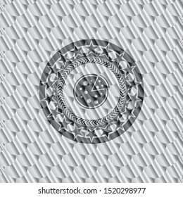 pizza icon inside silver color emblem. Scales pattern. Vector Illustration. Detailed.