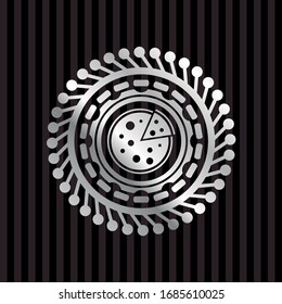 pizza icon inside silver shiny emblem