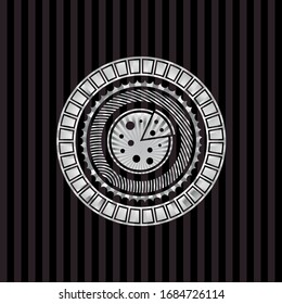 pizza icon inside silvery badge or emblem