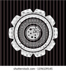 pizza icon inside silvery emblem or badge