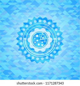 pizza icon inside sky blue mosaic emblem