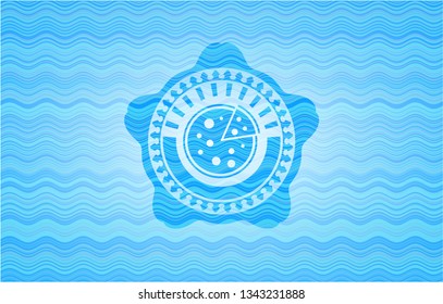 pizza icon inside sky blue water badge.