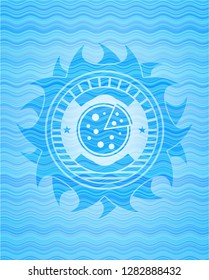 pizza icon inside water badge background.