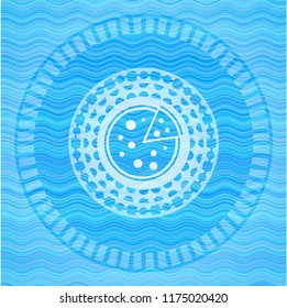 pizza icon inside water concept style badge.