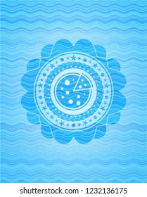 pizza icon inside water representation style badge.
