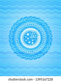 pizza icon inside water representation emblem background.