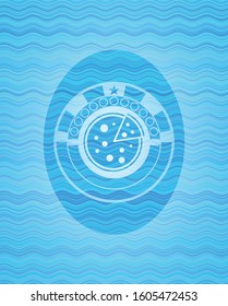 pizza icon inside water style emblem.