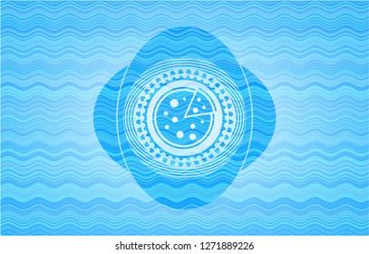 pizza icon inside water wave emblem.