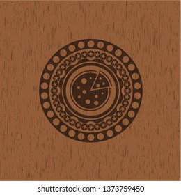 pizza icon inside wood emblem. Retro