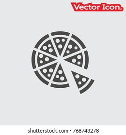 Pizza icon isolated sign symbol and flat style for app, web and digital design. Vector illustration.