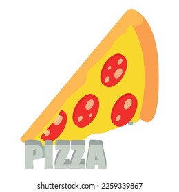 Pizza icon isometric vector. Triangular slice of fresh pizza with sausage piece. Takeaway food, italian dish