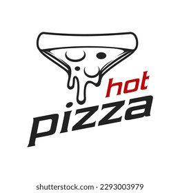 Pizza icon of italian fast food restaurant. Vector slice of hot cheese pizza with pepperoni, tomato and mushroom isolated symbol, italian pizzeria and fast food restaurant meal menu, junk food snack