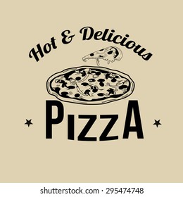 Pizza icon, label or stamp on retro style background, vector illustration
