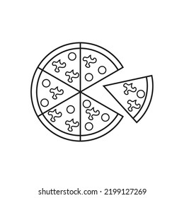 Pizza icon. Line art. Vector illustration. Stock image. 