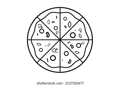 pizza icon or pizza logo. black and white pizza isolated on white.