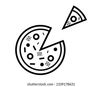Pizza icon, logo for pizzeria, filling. Poster, banner, cover