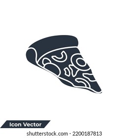 pizza icon logo vector illustration. Pizza slice symbol template for graphic and web design collection