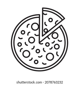 Pizza icon. Menu sign. App design. Delicious food. Line art. Freehand picture. Vector illustration. Stock image. 