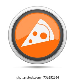 Pizza Icon Metal Round Button Vector Art Design Symbol Blue Background