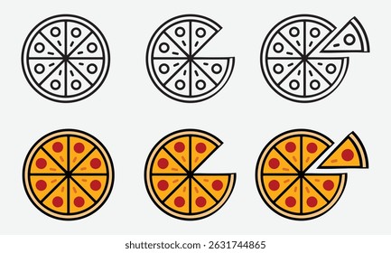 Pizza Icon Modern Vector in Line and Colorful Style on White Background