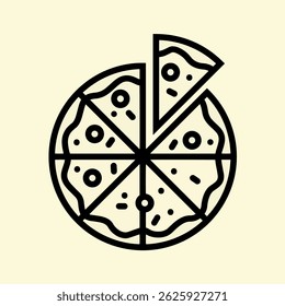 Pizza ícone estilo vetor moderno. Pizza com uma fatia separada ícone linear. 