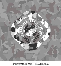 pizza icon on grey camouflaged texture. 