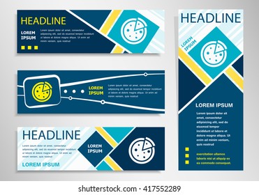 Pizza icon on horizontal and vertical banner. Pizza symbol abstract banner, flyer design template.