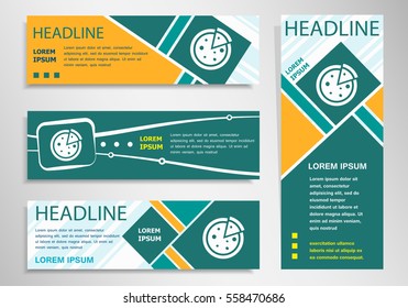 Pizza icon on horizontal and vertical discount banner, header. Modern banner design template