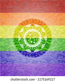 pizza icon on mosaic background with the colors of the LGBT flag