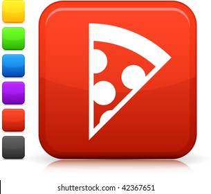 Pizza icon on square internet button  Six color options included.