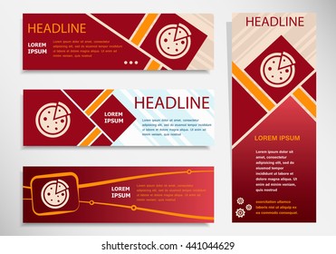 Pizza icon on vector website headers, business success concept. Modern abstract flyer, banner.
