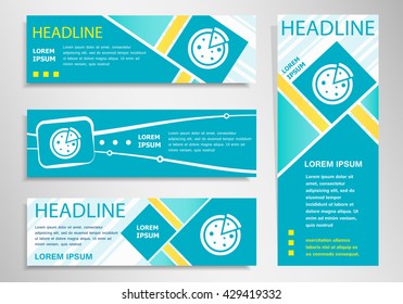 Pizza  icon on vertical and horizontal banner. Modern abstract flyer, banner design template. 
