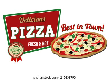 Pizza icon on white background, vector illustration