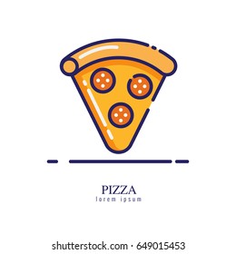 Icono de pizza sobre fondo blanco. icono de línea fina plana. ilustración vectorial