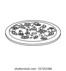 Pizza icon in outline style isolated on white background. Fast food symbol stock vector illustration.