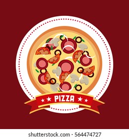 pizza icon over red background. fast food concept. colorful design. vector illustration