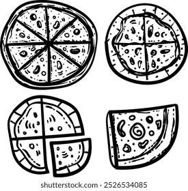 Pizza Icon Pattern Illustration with drawing style and four set design simple pizza icon 