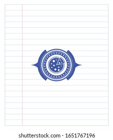 pizza icon pen strokes emblem. Blue ink. Vector Illustration. Detailed.
