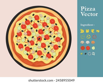 pizza icon restaurant vector menu element cafe pepperoni cartoon illustration abstract sauce food