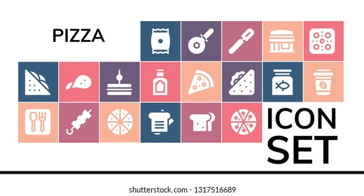 pizza icon set. 19 filled pizza icons.  Simple modern icons about  - Snack, Sandwich, Restaurant, Brochette, Pizza, Food, Fish food, Take away, cutter, Peeler