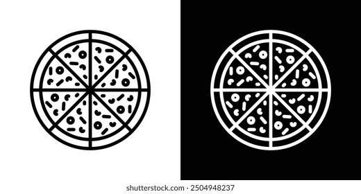 Pizza icon set in black and white stroke.