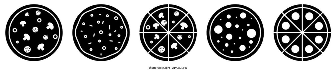 Pizza icon set. Flat design style. Vector illustration isolated on white background