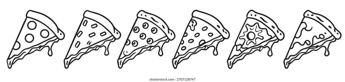 ícone de pizza definir ilustração desenhada à mão de ícones de pizza