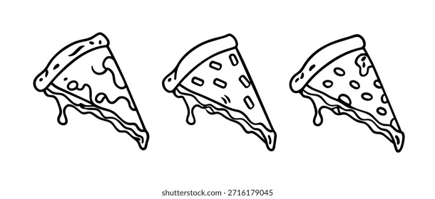 Pizza icon set. Hand drawn illustration.