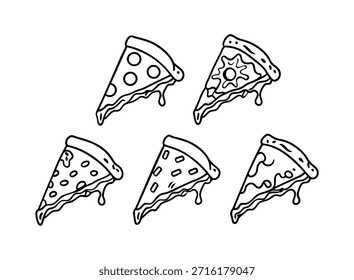 Pizza icon set. Hand drawn illustration.
