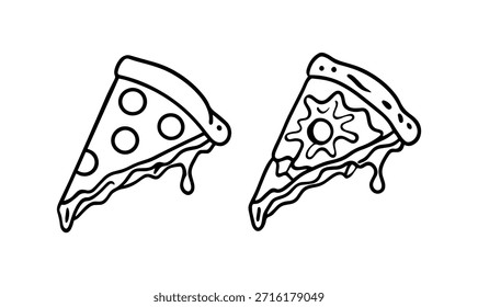 Pizza icon set. Hand drawn illustration.